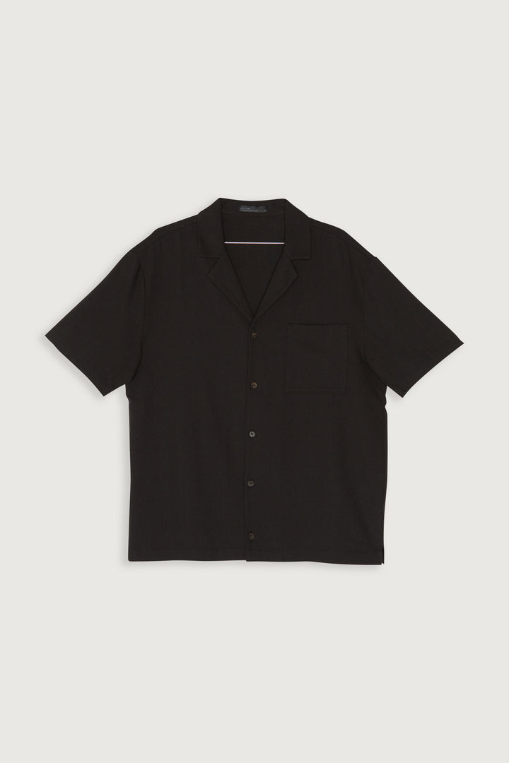 LINEN BUTTON UP SHIRT in Black — alternate angle