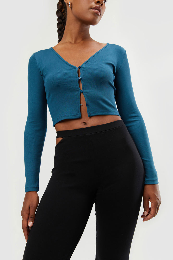 BUTTON KNIT TOP in Legion Blue — alternate angle