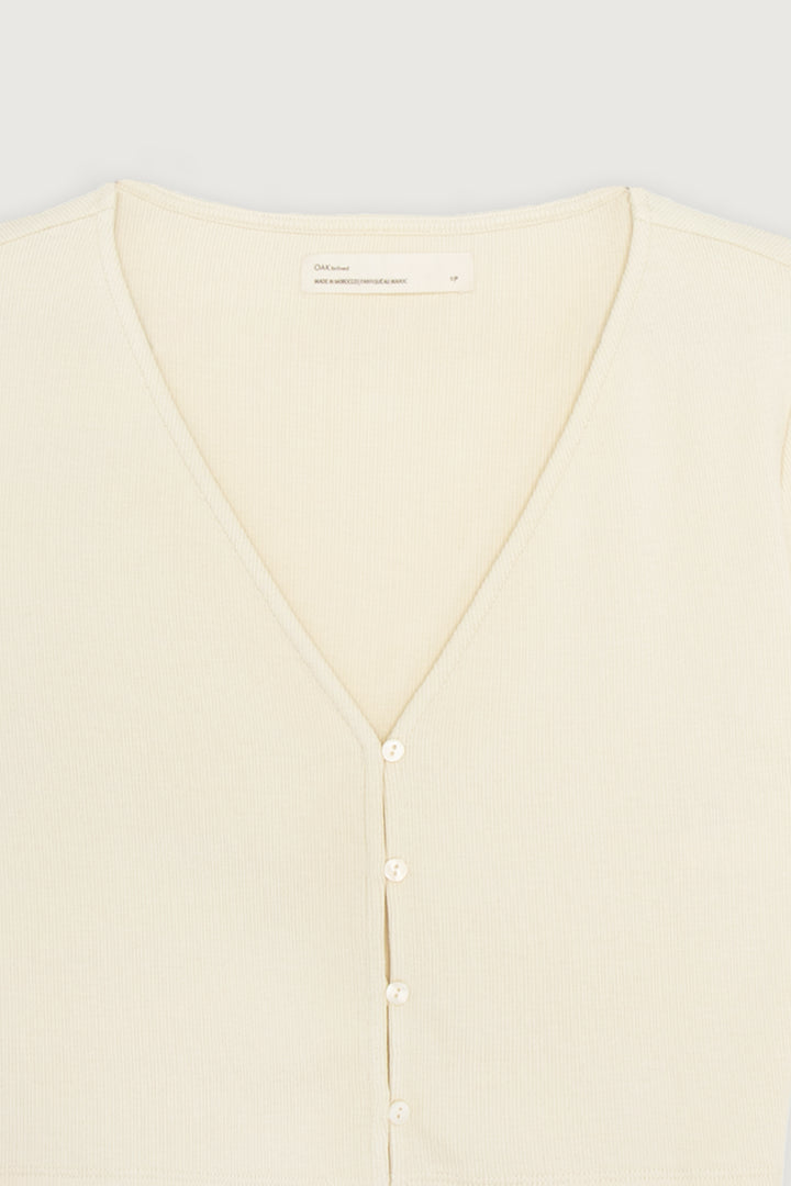 BUTTON KNIT TOP in White Asparagus — alternate angle