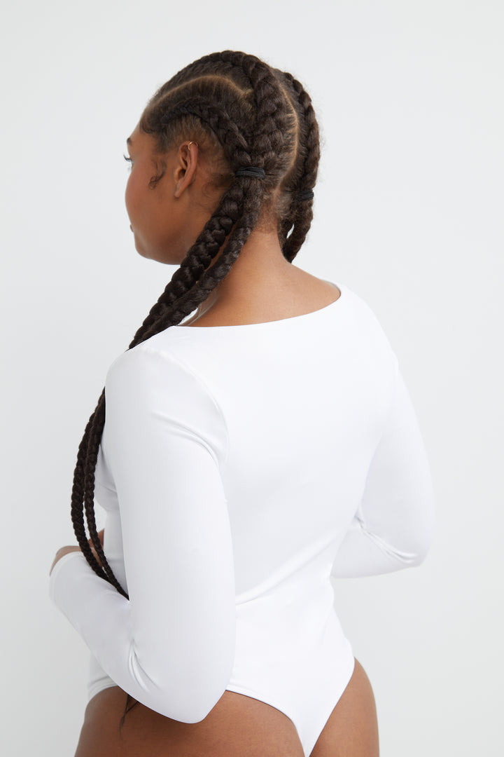 SQUARE NECK BODYSUIT in White — alternate angle