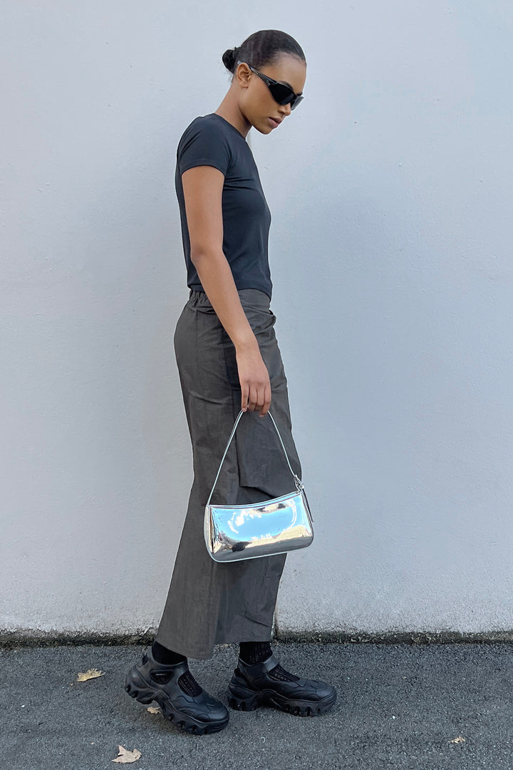 SILVER VINYL SHOULDER BAG