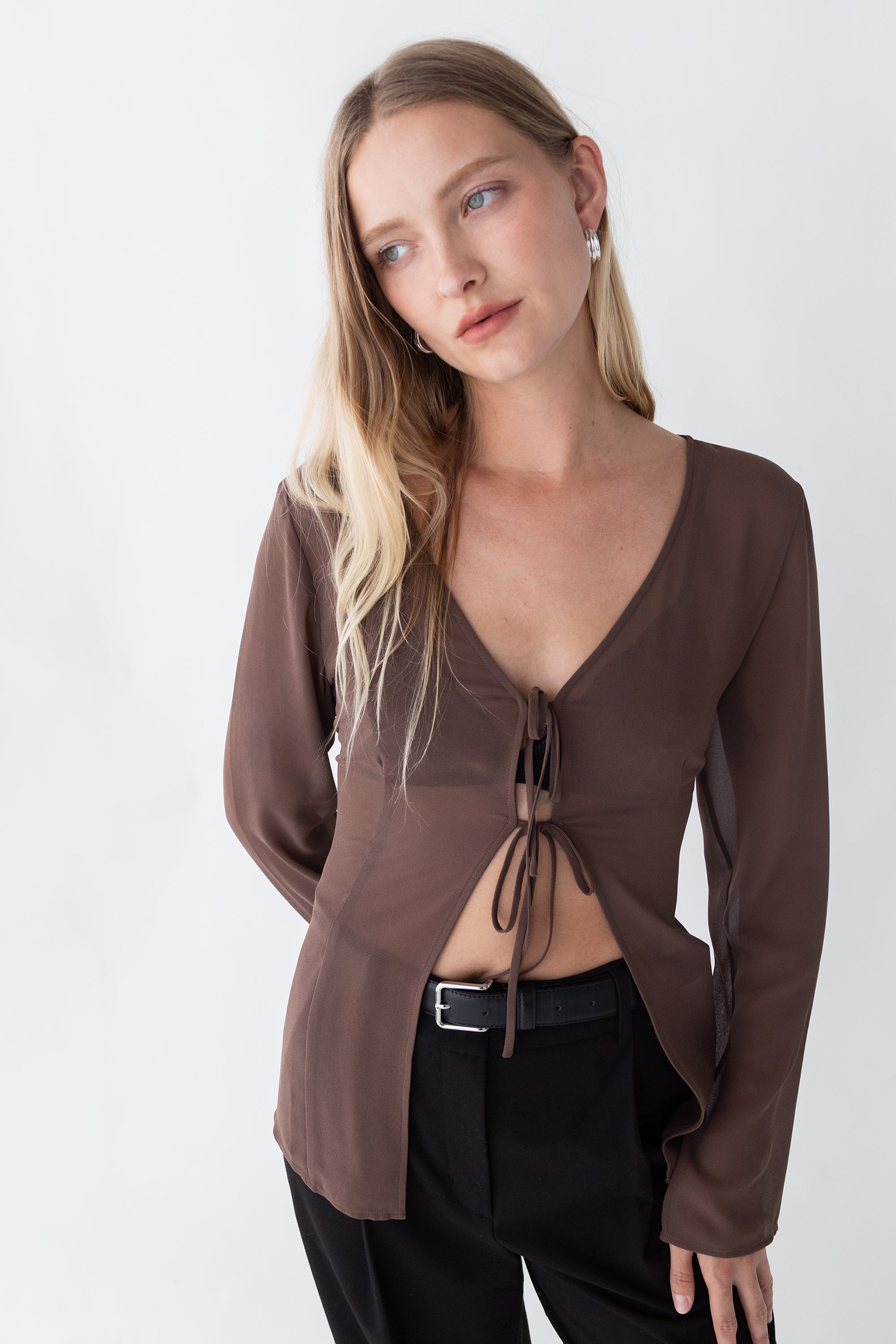 Chiffon Tie Front Blouse | OAK + FORT