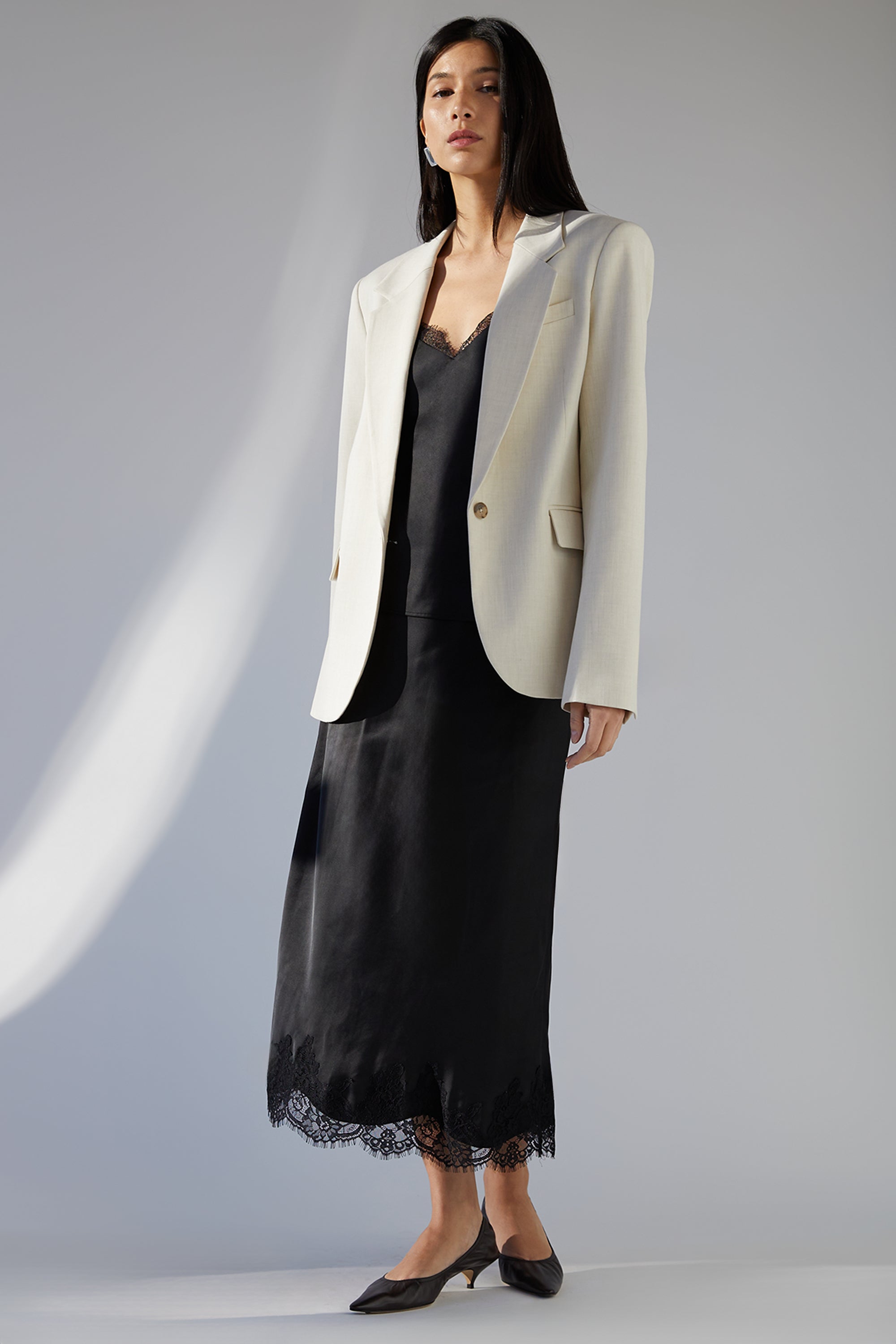 Lace Trim Satin Midi Skirt | OAK + FORT