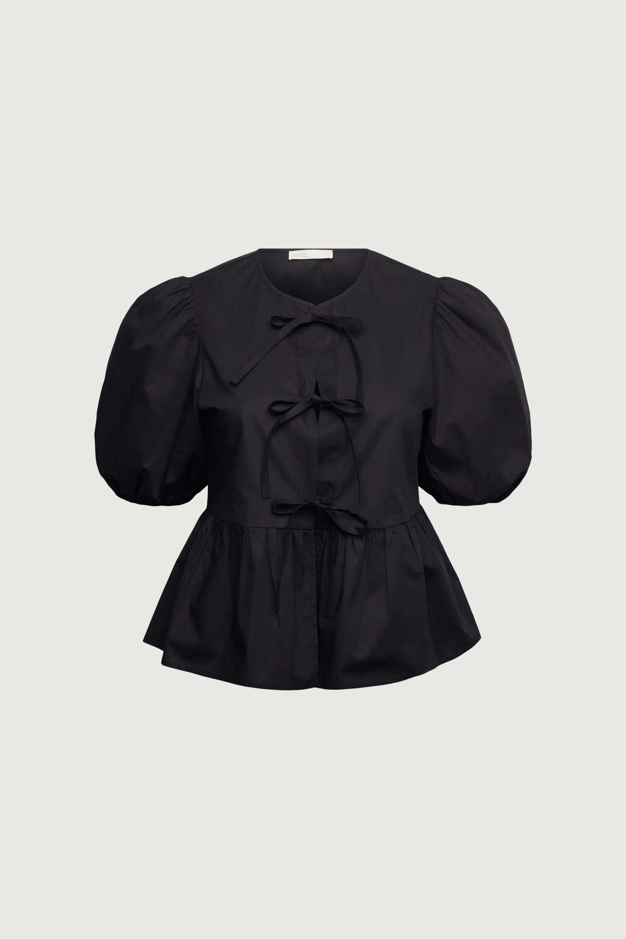 Puff Sleeve Cotton Poplin Bow Front Blouse | OAK + FORT
