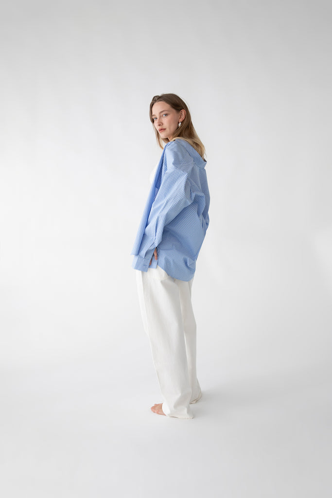 Pinstripe Cotton Poplin Shirt | OAK + FORT