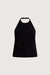 Halter open back tank top in black — main image