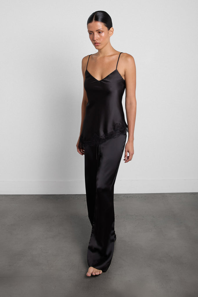 Asymmetrical Satin Lace Trim Top | OAK + FORT