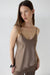 Asymmetrical satin lace trim tank top in brindle — main image