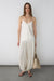 Asymmetrical satin lace trim tank top in buttercream — main image