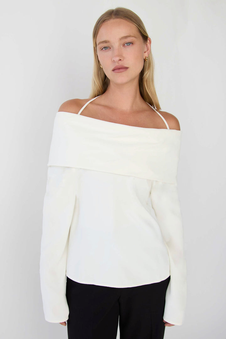 DRAPED OFF THE SHOULDER BLOUSE in Cream — alternate angle