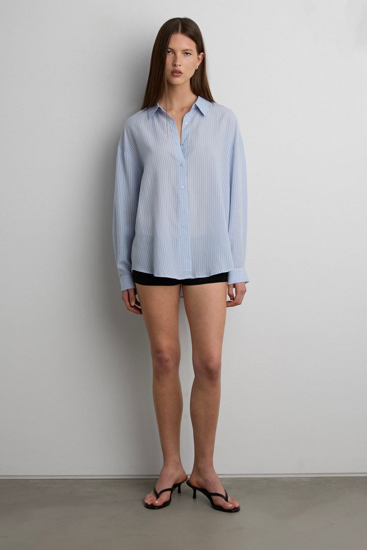 OVERSIZED PINSTRIPE SHIRT in Blue — alternate angle