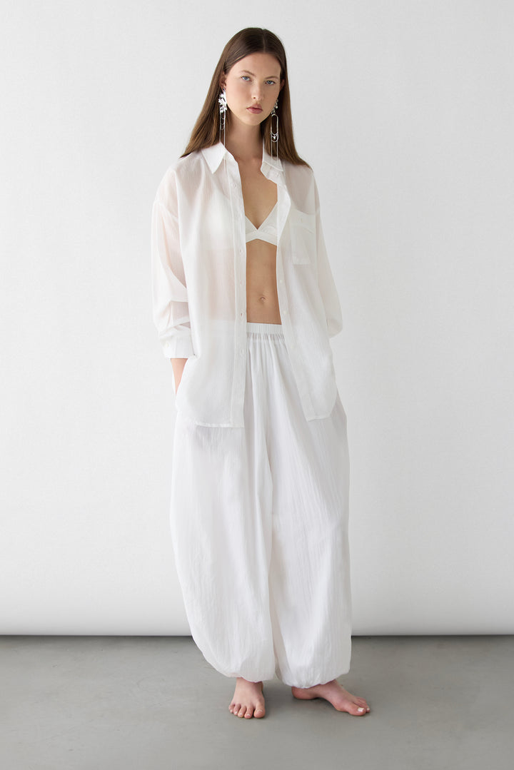 SHEER OVERSIZED BUTTON UP SHIRT in White — alternate angle
