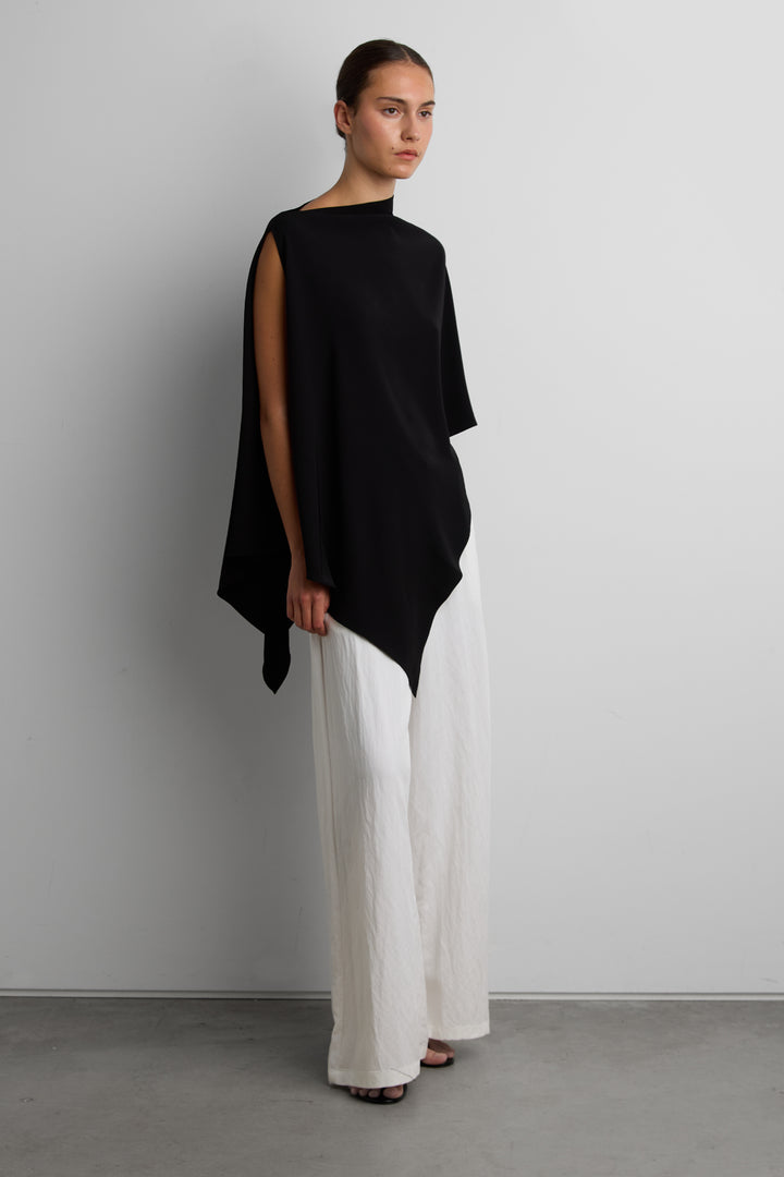 ASYMMETRICAL DRAPE CAPE TOP in Black — alternate angle