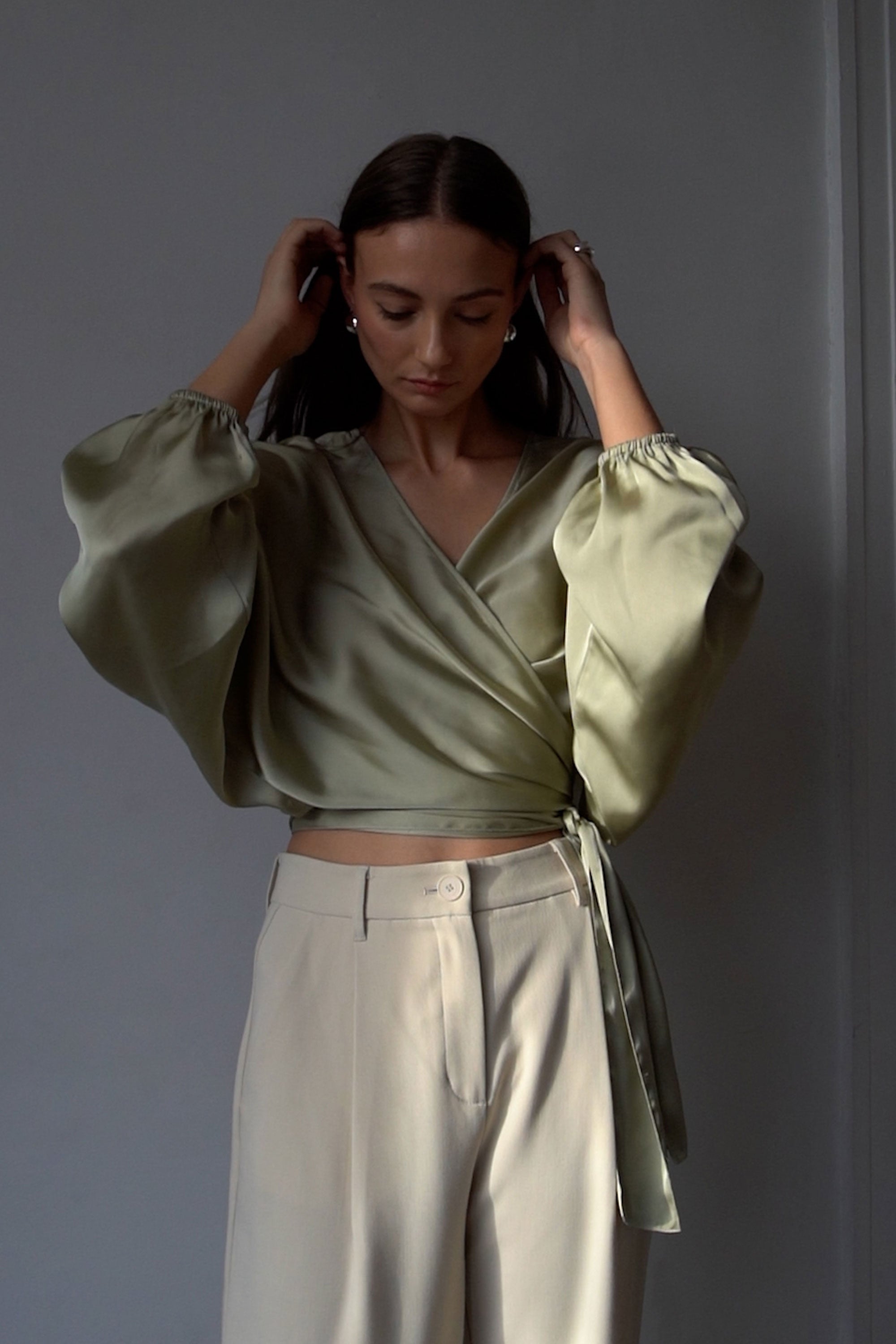 Satin Wrap Blouse OAK FORT