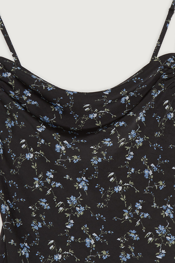 FLORAL SATIN TANK TOP in Black Blue Floral — alternate angle