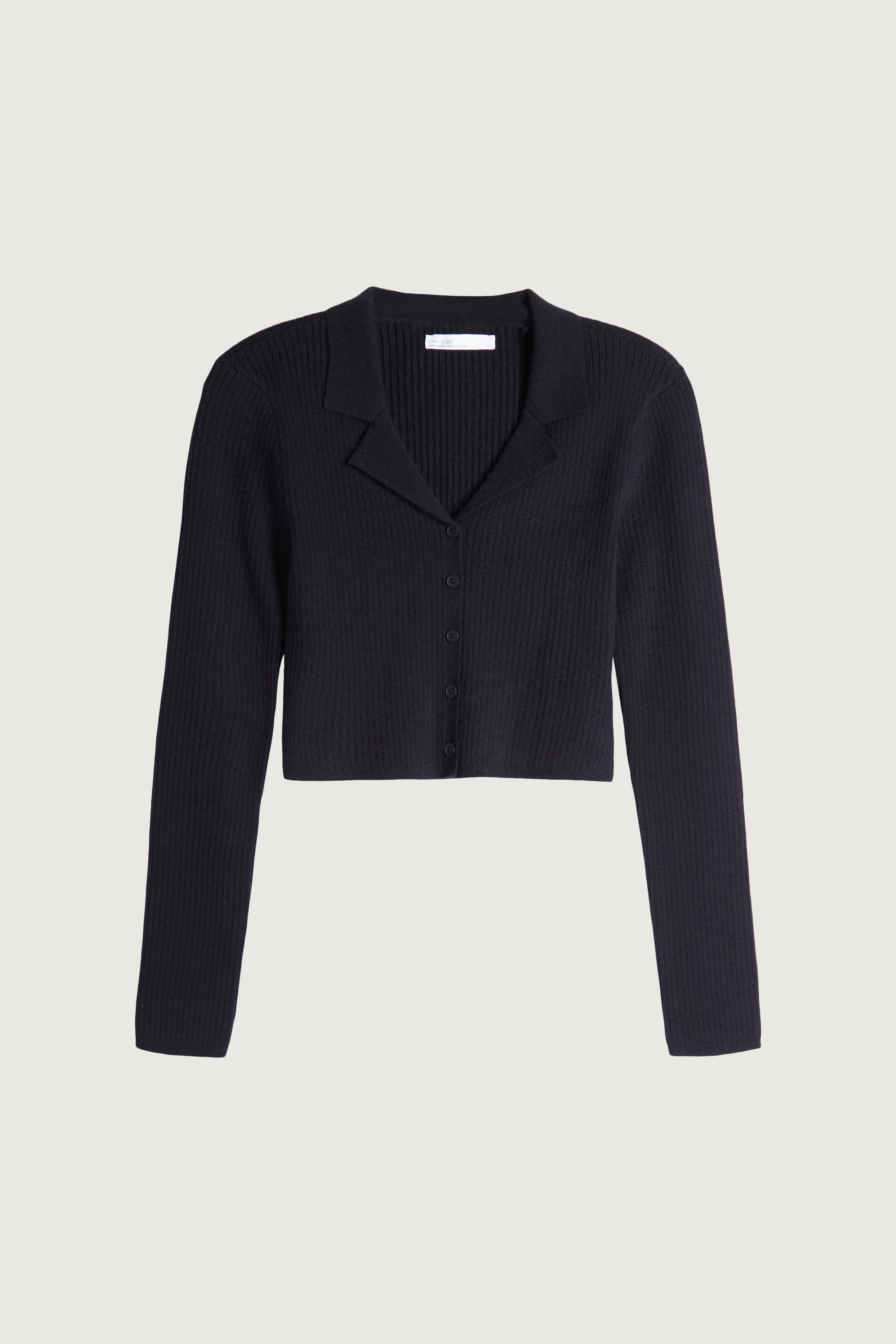 Cropped Collared Rib Knit Cardigan OAK FORT