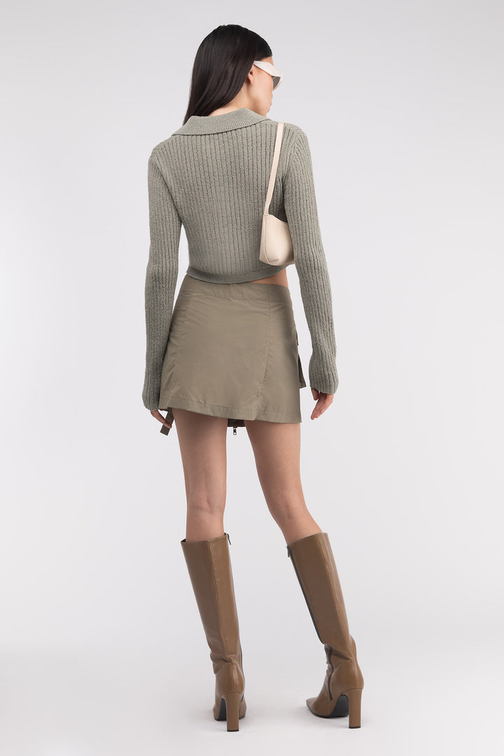 CROPPED BUTTON FRONT CARDIGAN in Abbey Stone — alternate angle