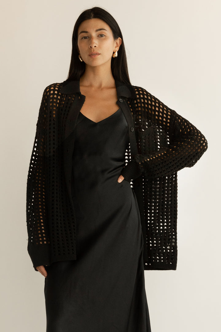 CROCHET COLLARED COVERUP in Black — alternate angle