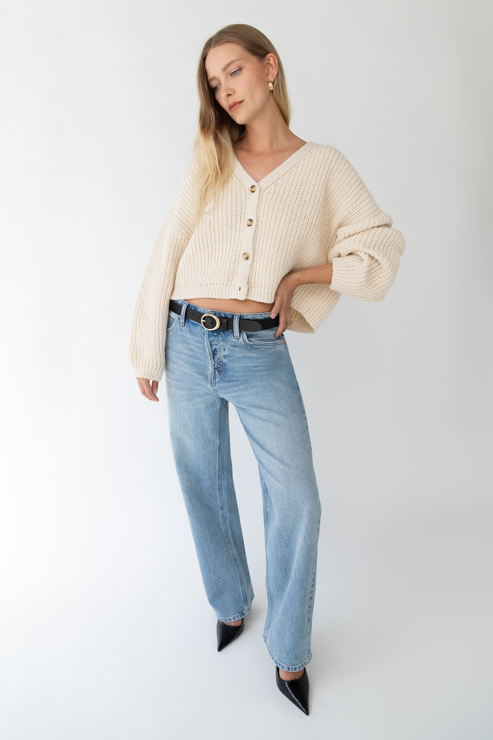 Cream oversized zip front sweater outlet