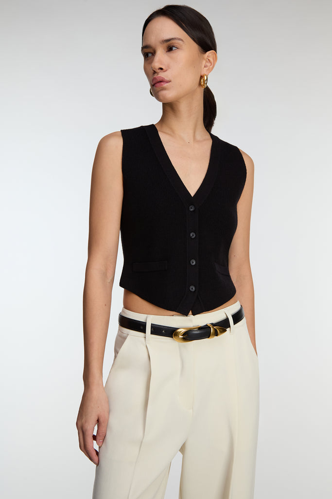 Knit Button-Front Vest With Pocket main image 0