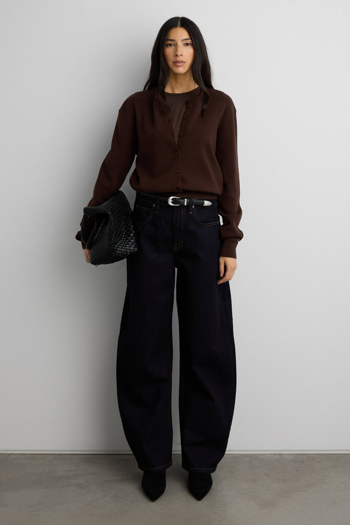 BUTTON UP CARDIGAN in Coffee Bean — alternate angle