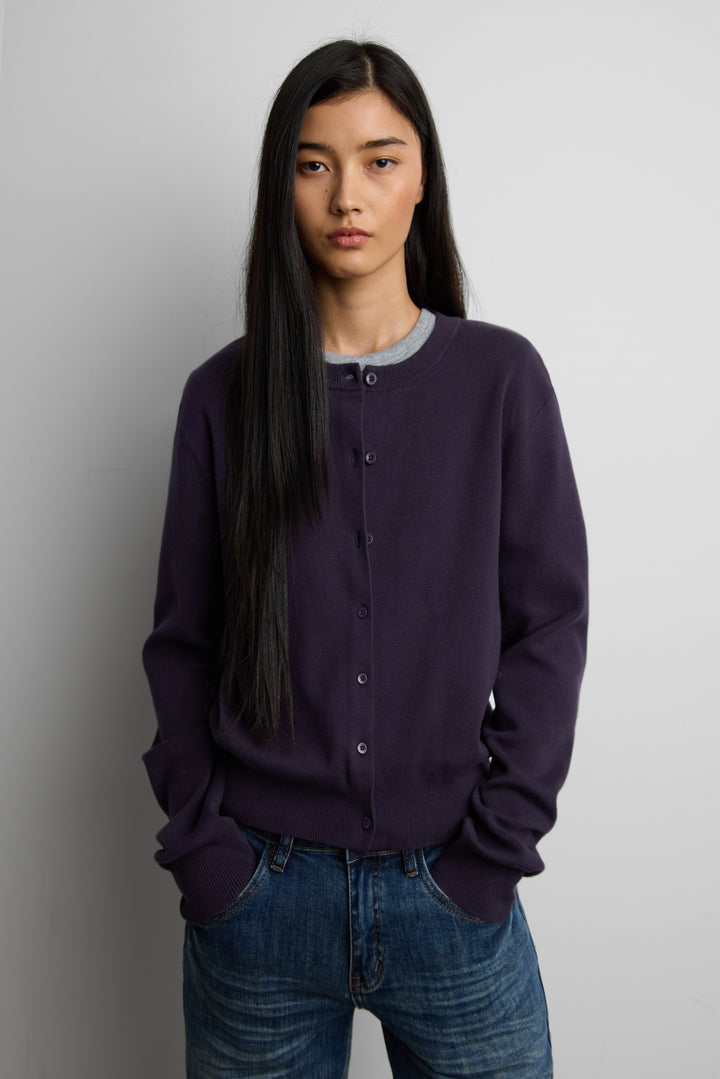 BUTTON UP CARDIGAN in Purple Orchid — alternate angle