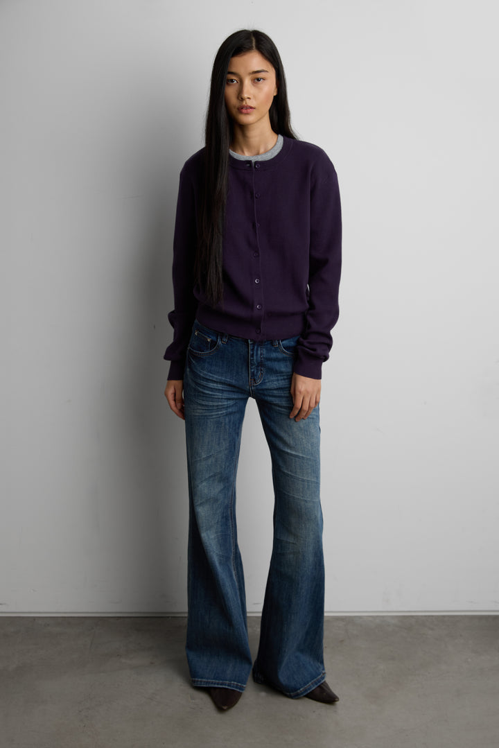 BUTTON UP CARDIGAN in Mystic Purple — alternate angle