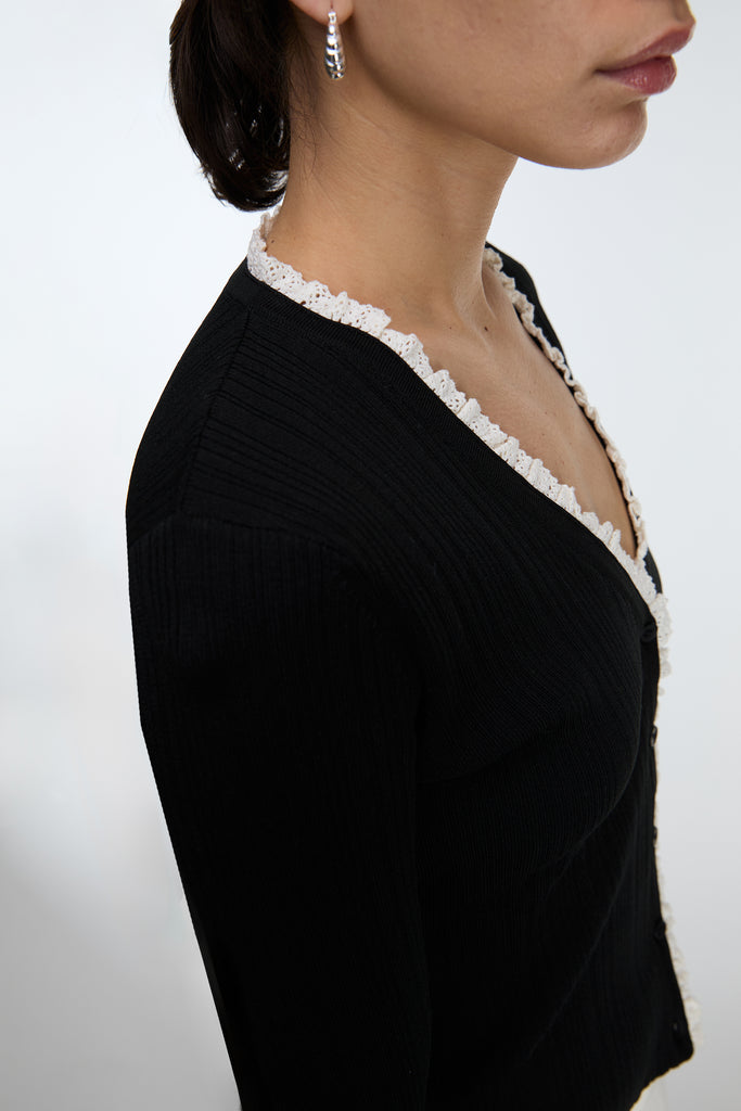 Lace Trim Button Front Cardigan | OAK + FORT