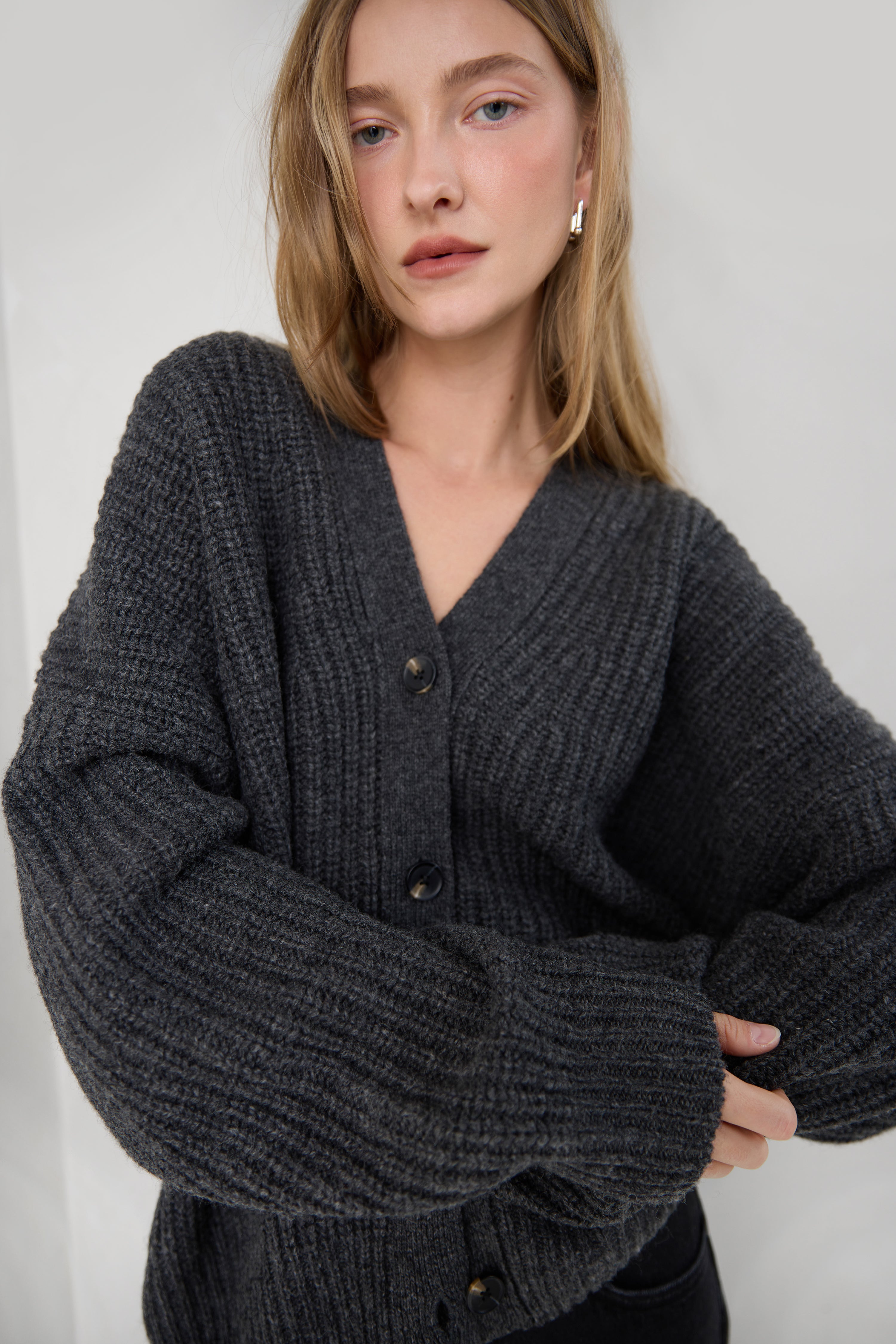 トップス Lamb Wool Crew Neck Cardigan OVY / L Oversized Slouchy Wool Cardigan | OAK + FORT