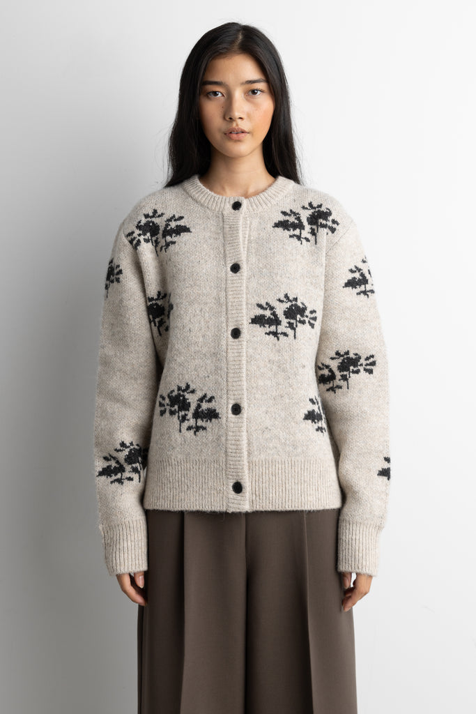 Floral Jacquard Wool Blend Cardigan | OAK + FORT