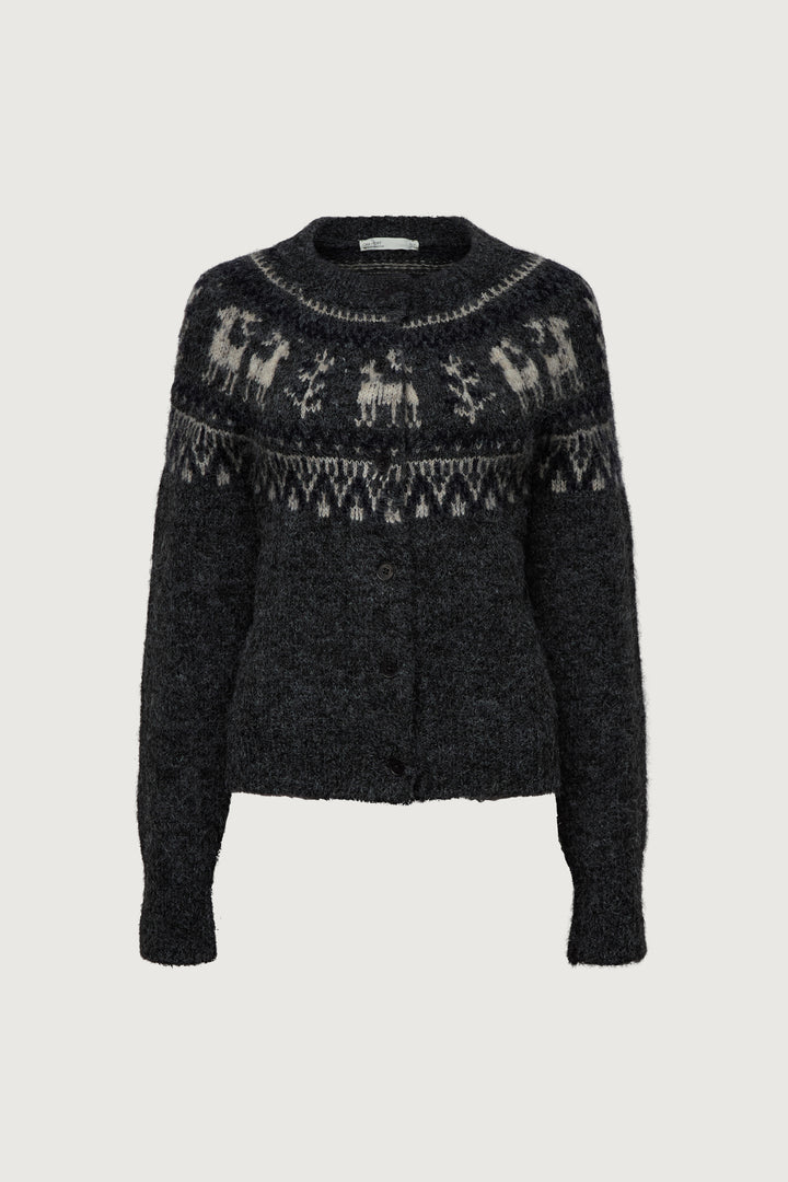 WOOL BLEND FAIR ISLE CARDIGAN in Heather Charcoal Fair Isle — alternate angle