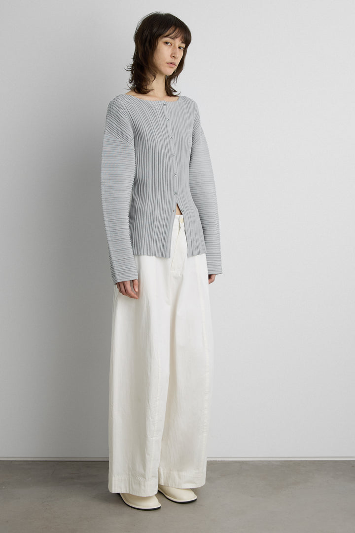OTTOMAN RIBBED KNIT BUTTON FRONT TOP in ICE GREY — alternate angle