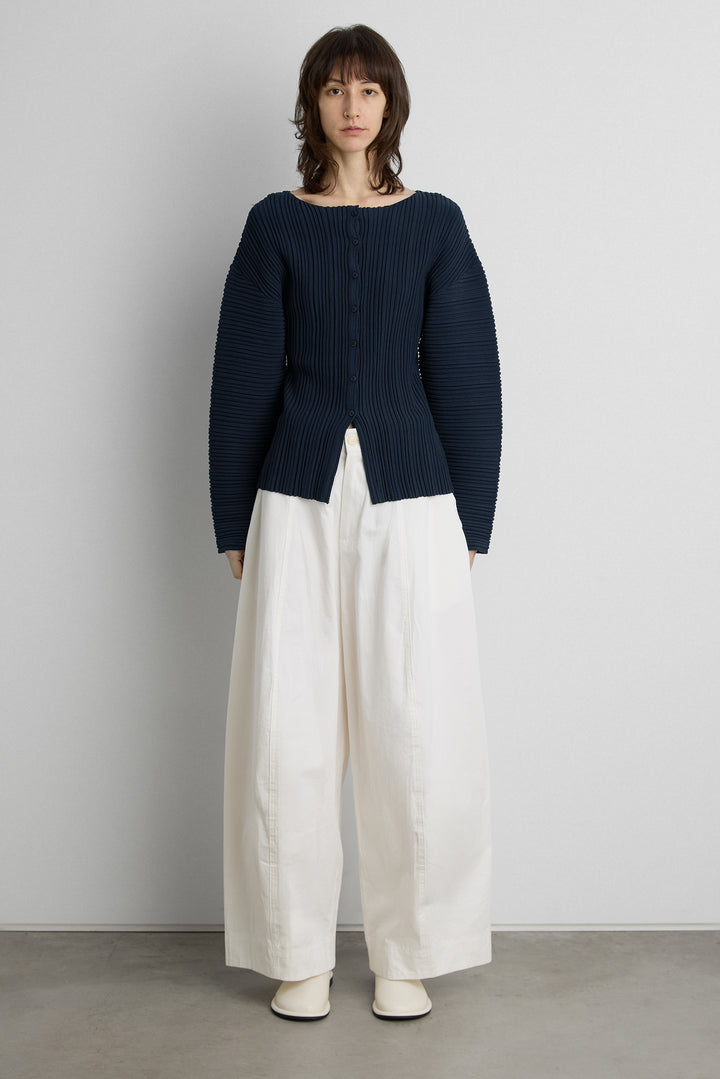 OTTOMAN RIBBED KNIT BUTTON FRONT TOP in Navy — alternate angle