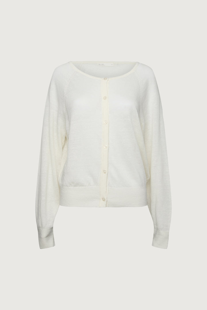 LINEN BLEND CARDIGAN in Cream — alternate angle