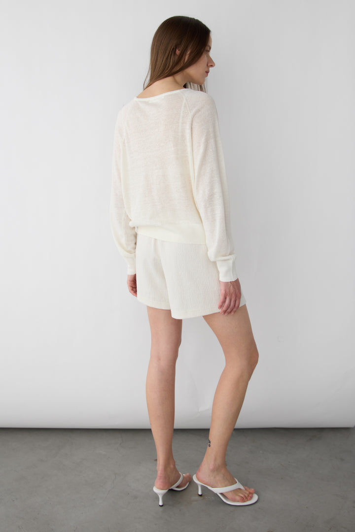 LINEN BLEND CARDIGAN in Cream — alternate angle