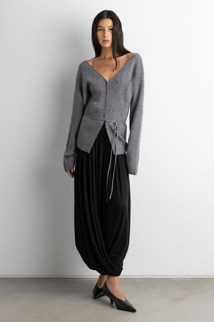 V-Neckline Sweater with Waist Tie | OAK + FORT