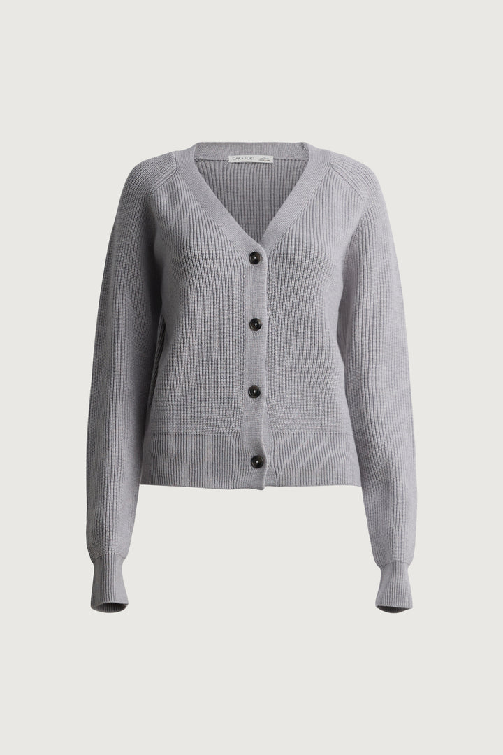 V-NECK BUTTON UP CARDIGAN in Medium Heather Grey — alternate angle