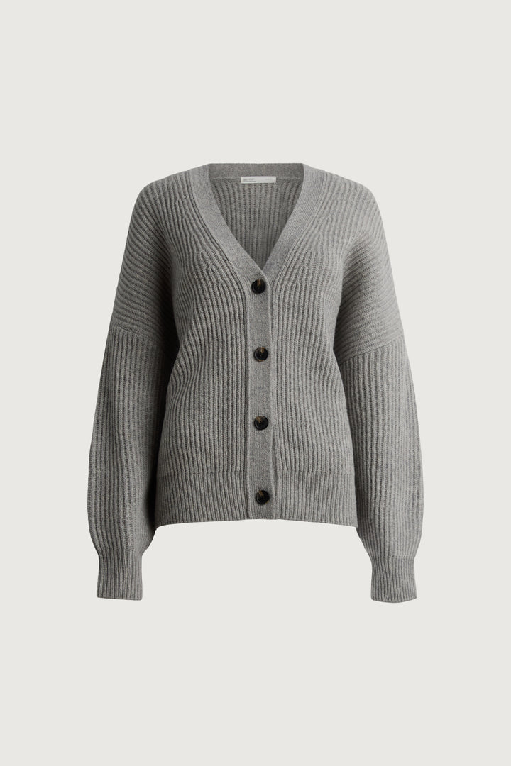 100% WOOL OVERSIZED BUTTON FRONT CARDIGAN in Heather Taupe — alternate angle