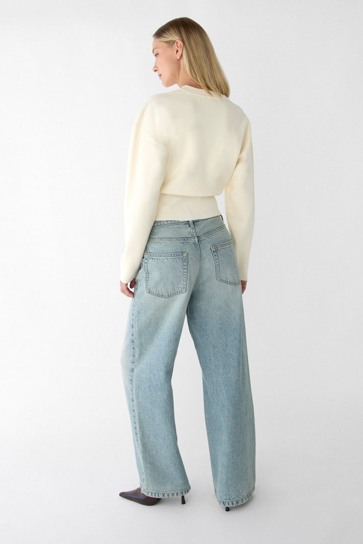 CINCHED WAIST BUTTON FRONT CARDIGAN in Cream — alternate angle