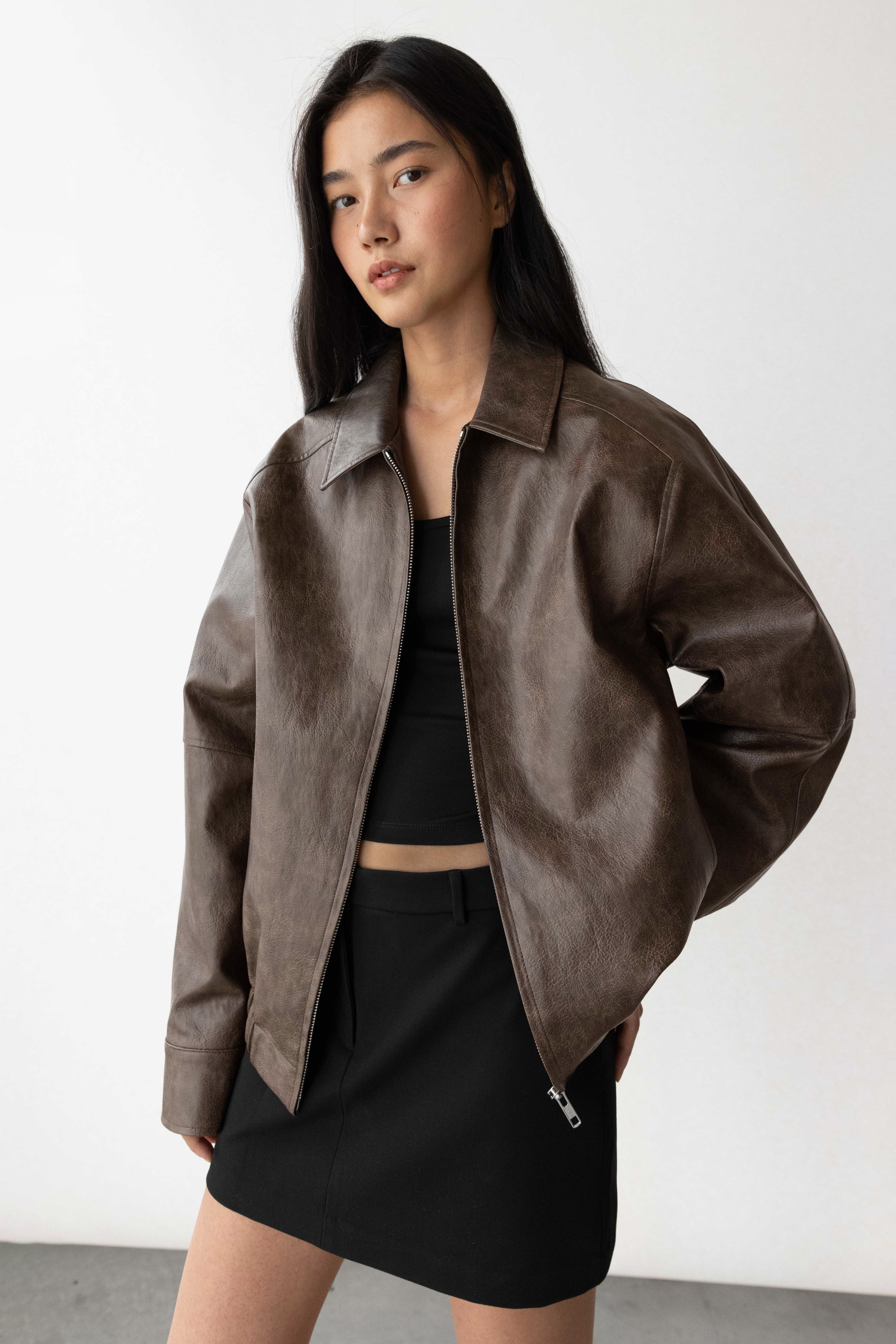 Vegan Leather Bomber Jacket | OAK + FORT
