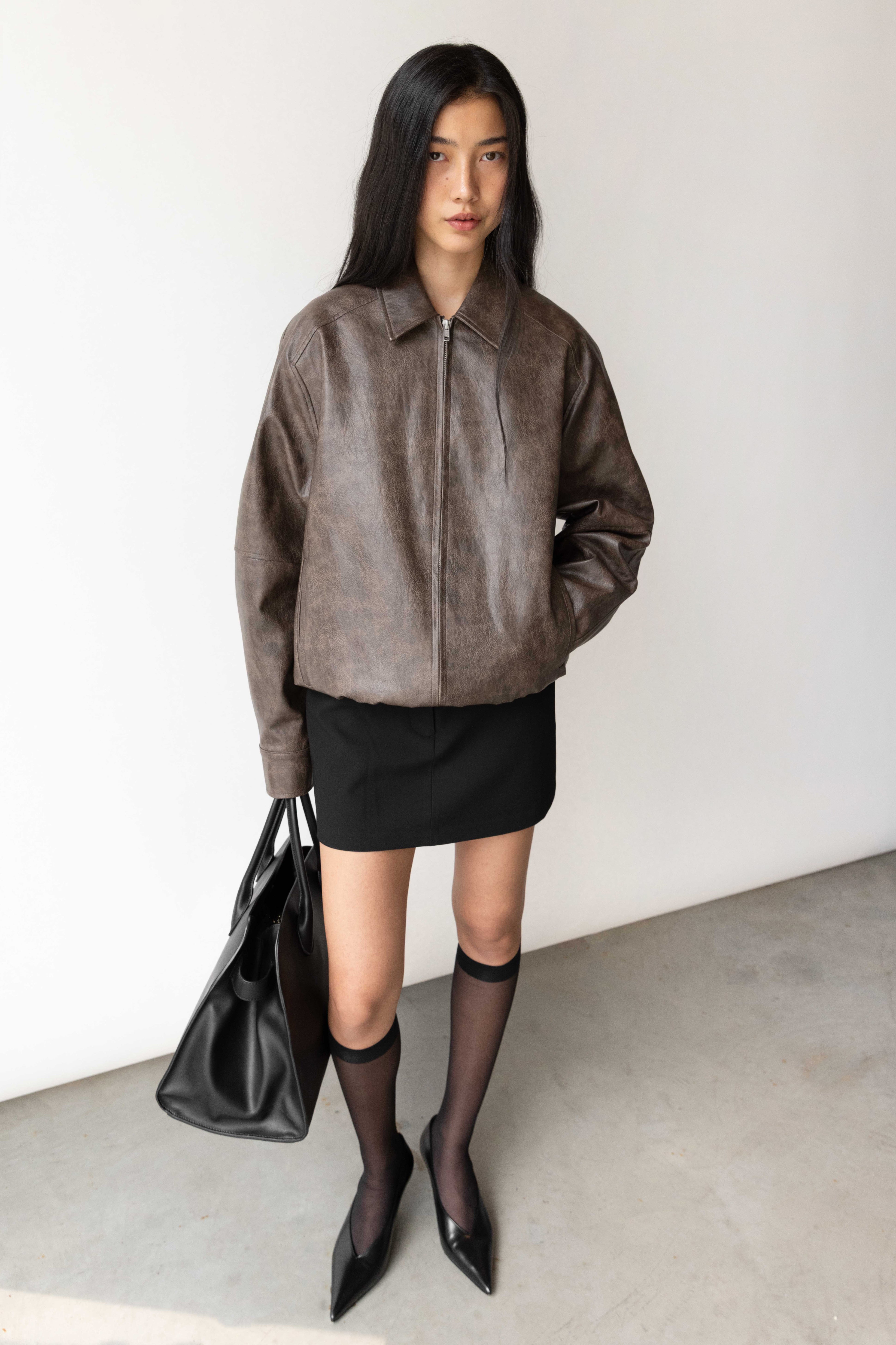 Vegan Leather Bomber Jacket | OAK + FORT