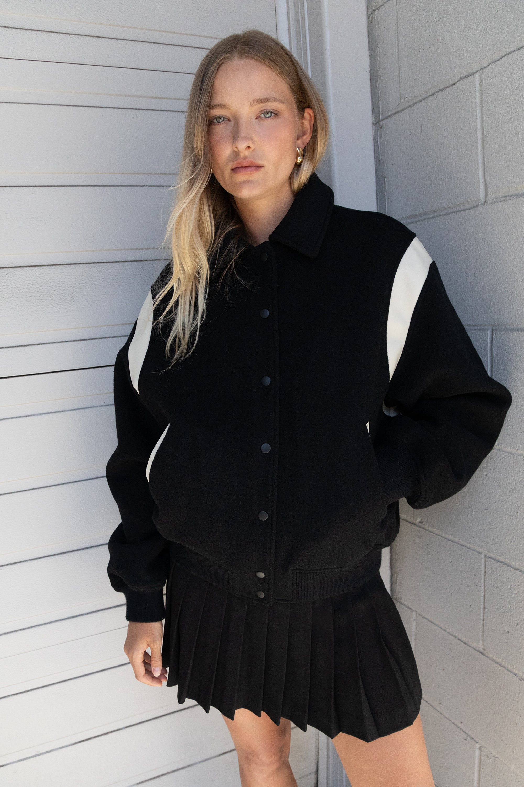 Black wool bomber store
