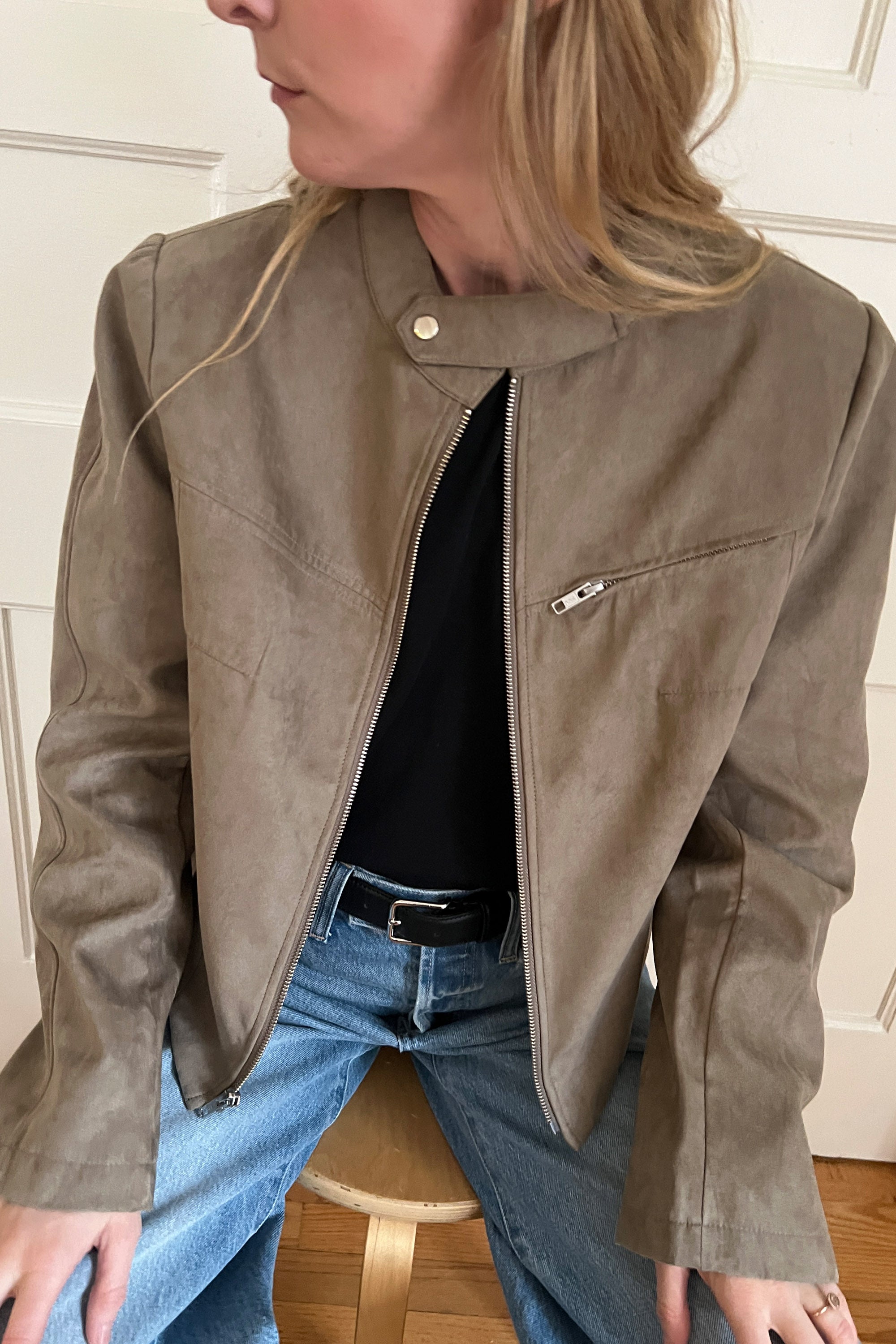 Quilted vegan suede moto jacket hotsell