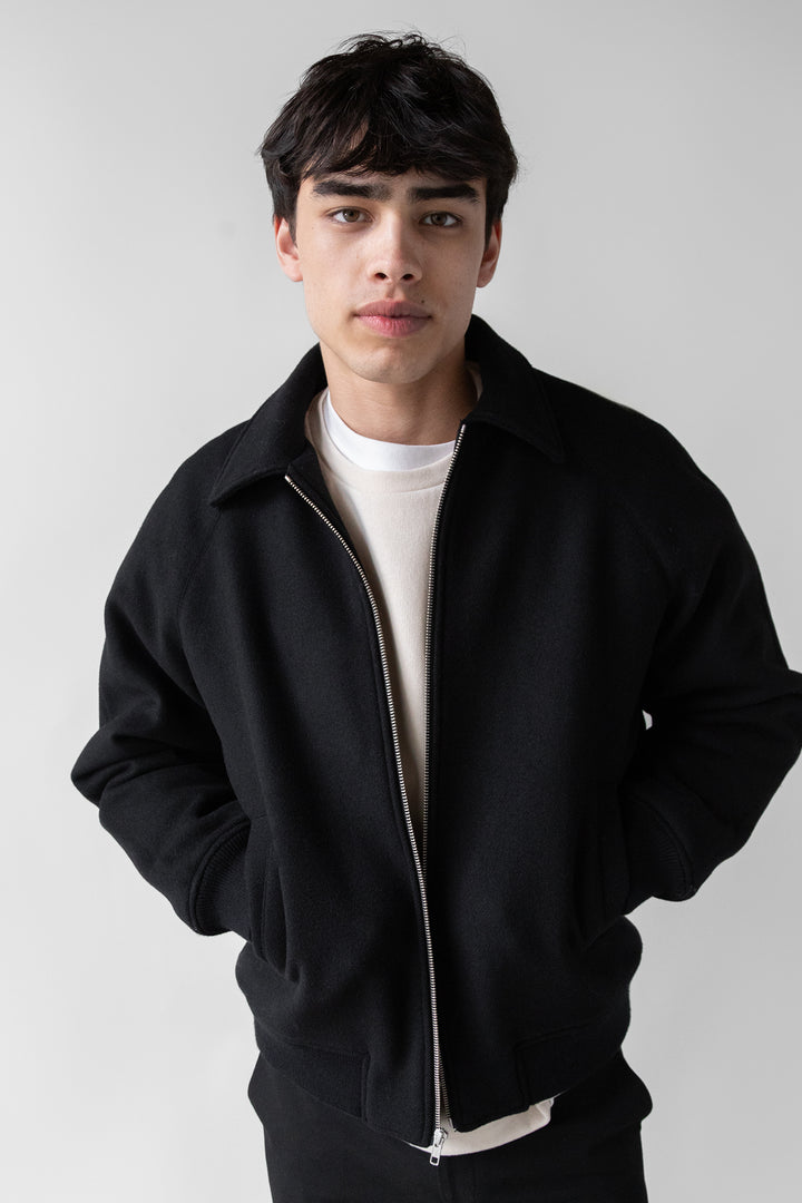 WOOL BLEND BOMBER JACKET in Black — alternate angle