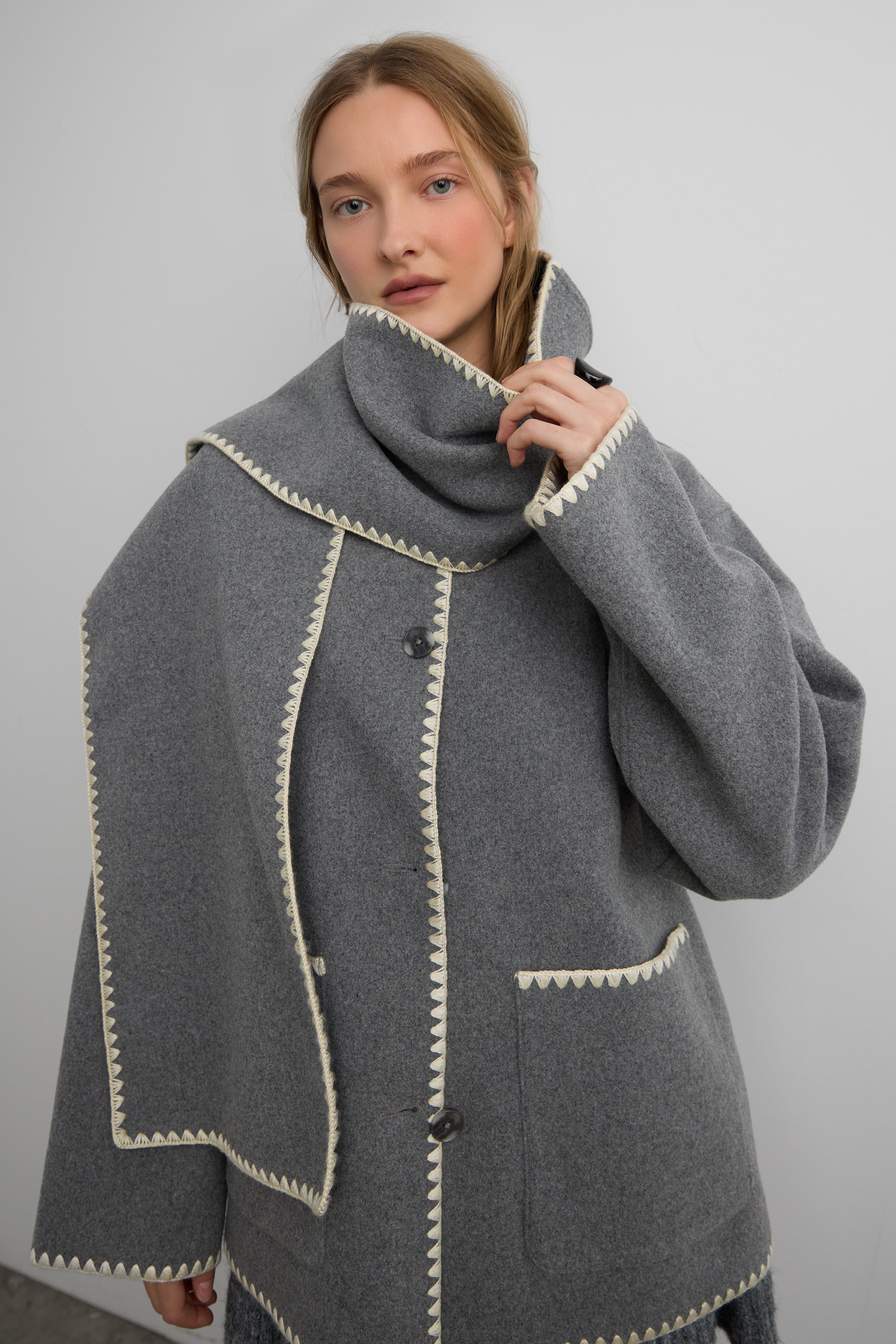 美品 SOPHNET. STRETCH GABARDINE JACKET Wool-Blend Contrast Stitch Scarf Jacket| OAK + FORT