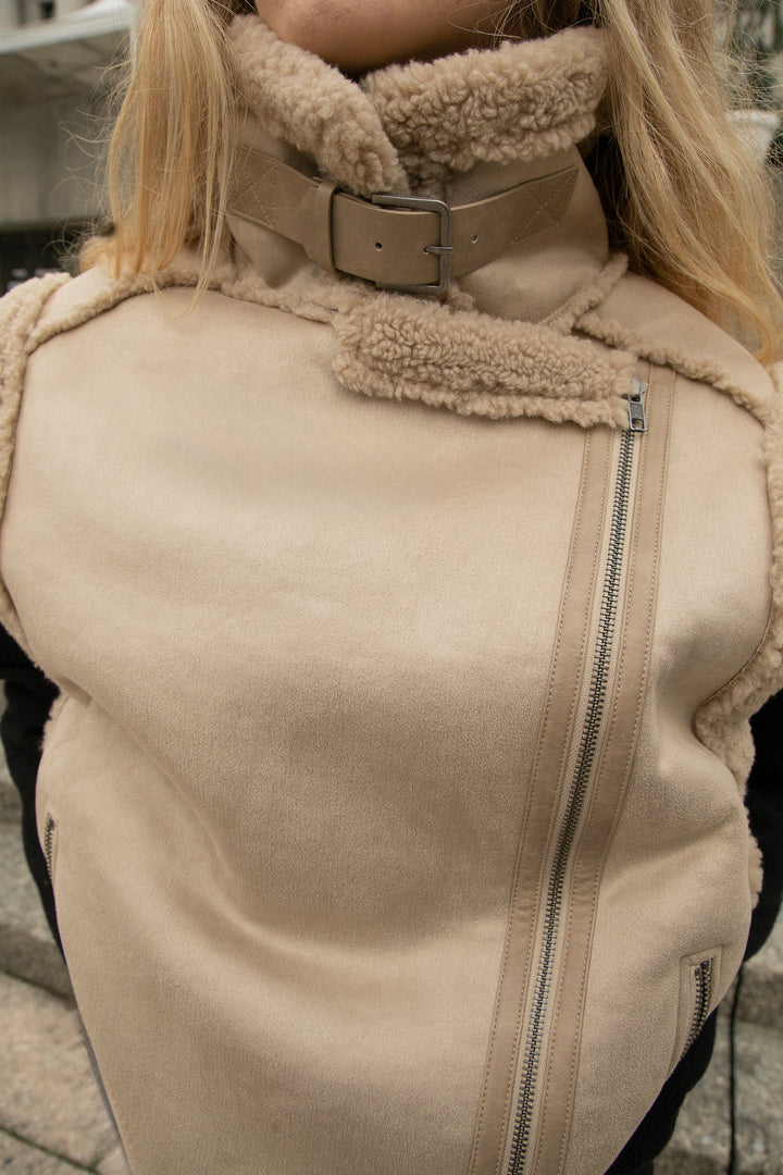 VEGAN SUEDE SHERPA AVIATOR VEST