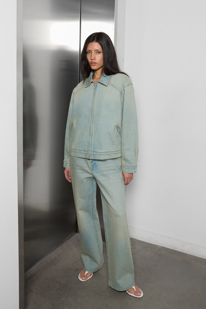 COLLARED DENIM BOMBER JACKET