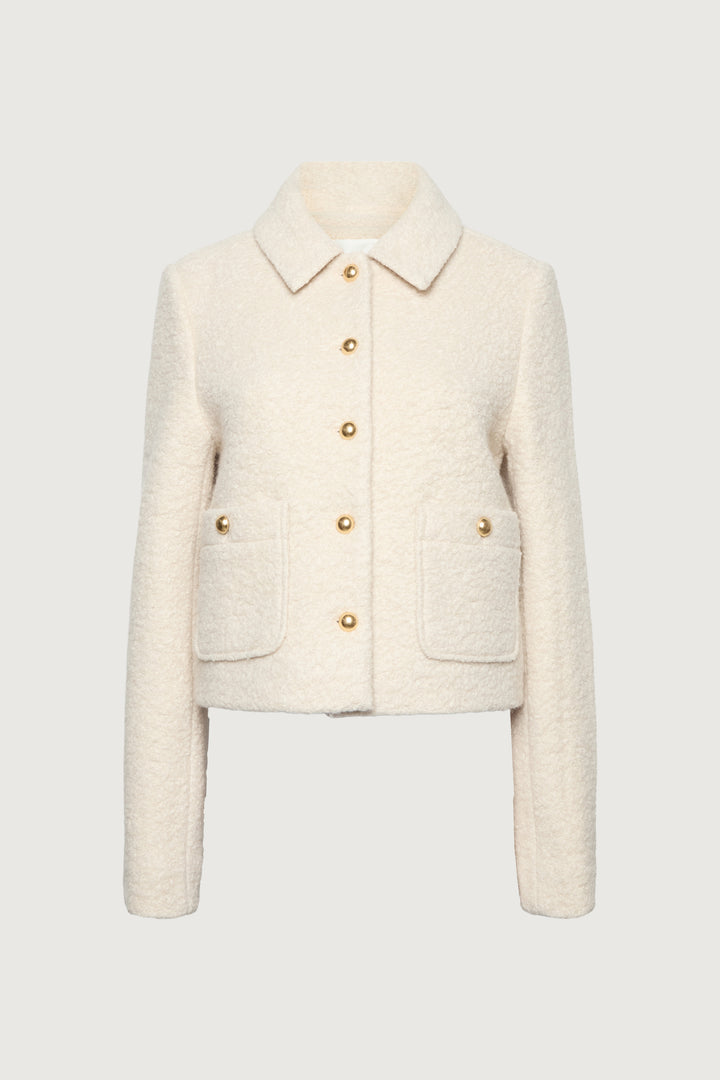 BOUCLE WOOL BLEND COLLARED JACKET in Birch — alternate angle