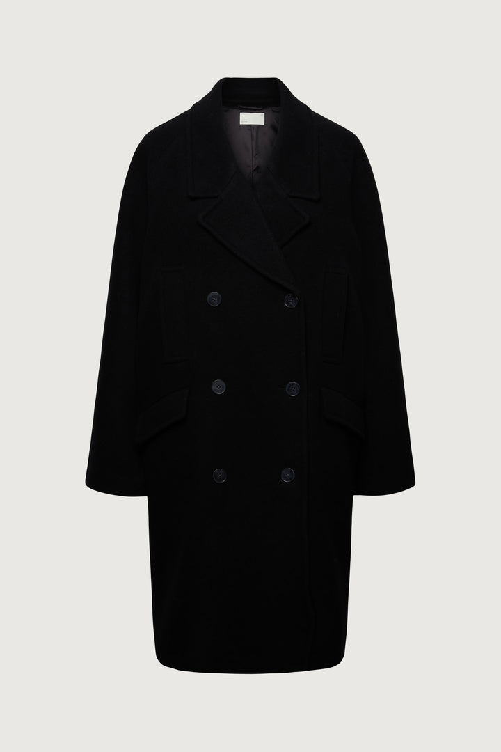 OVERSIZED WOOL-BLEND DOUBLE-BREASTED COAT in Black Herringbone — alternate angle