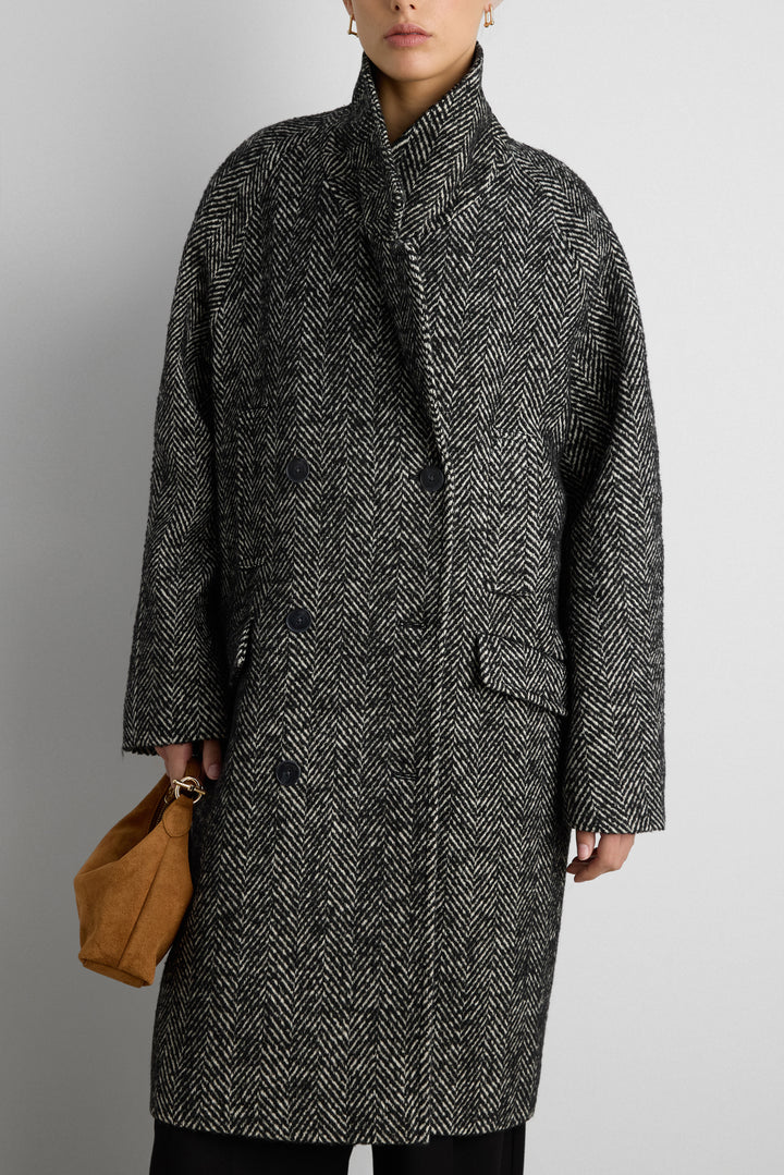 OVERSIZED WOOL-BLEND DOUBLE-BREASTED COAT in Black — alternate angle